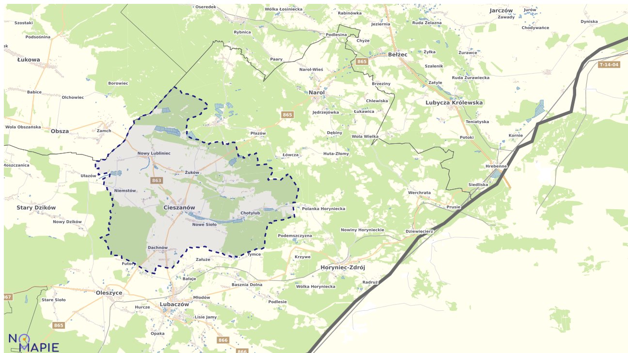 Mapa obszarów ochrony przyrody Cieszanowa