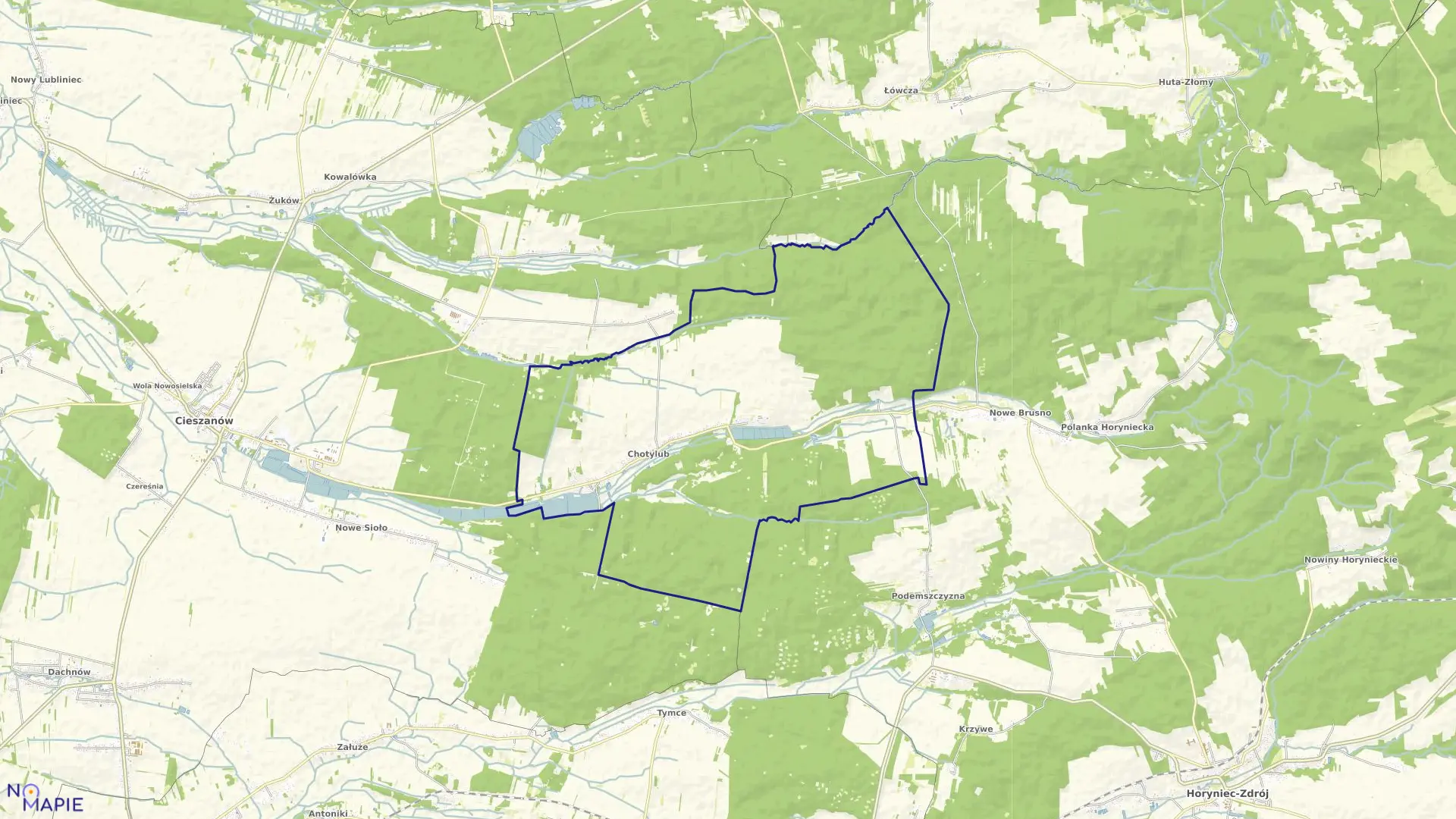 Mapa obrębu Chotylub w gminie Cieszanów