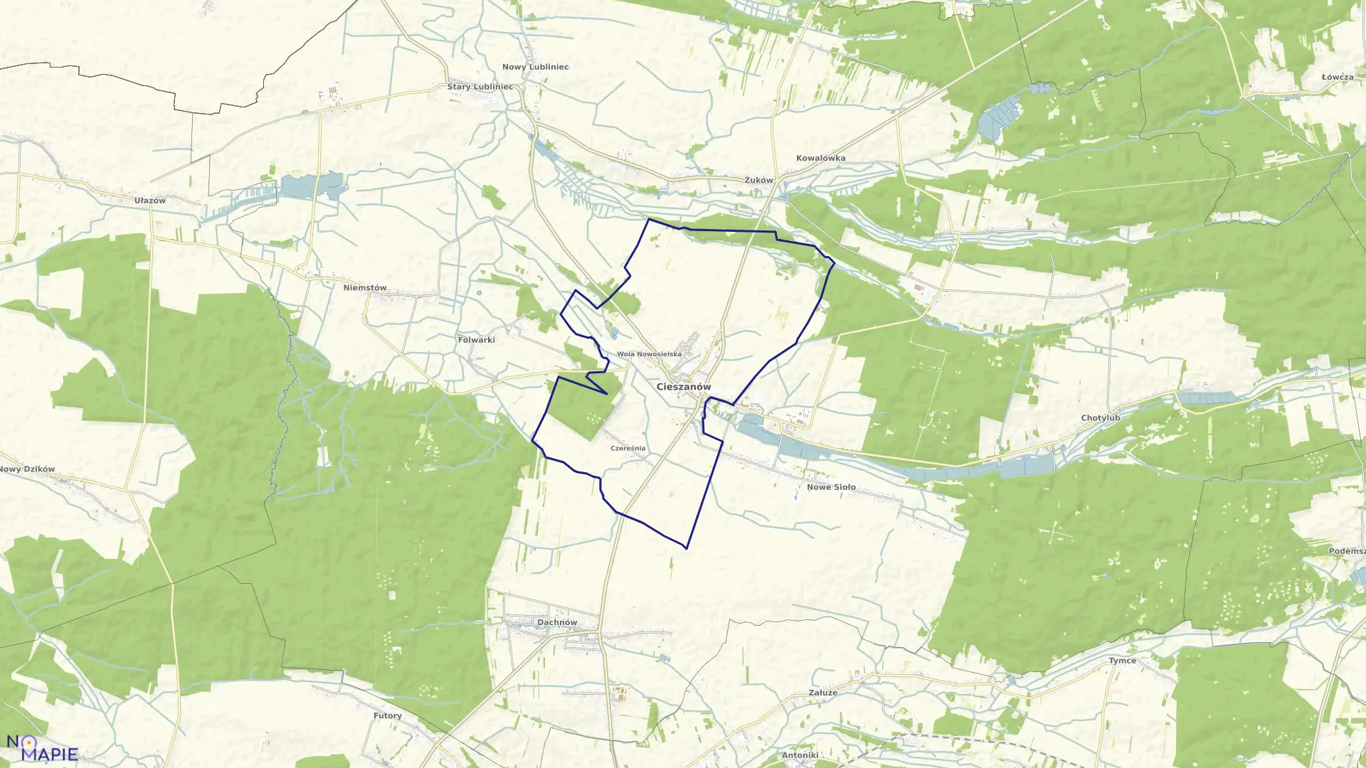 Mapa obrębu Cieszanow w gminie Cieszanów