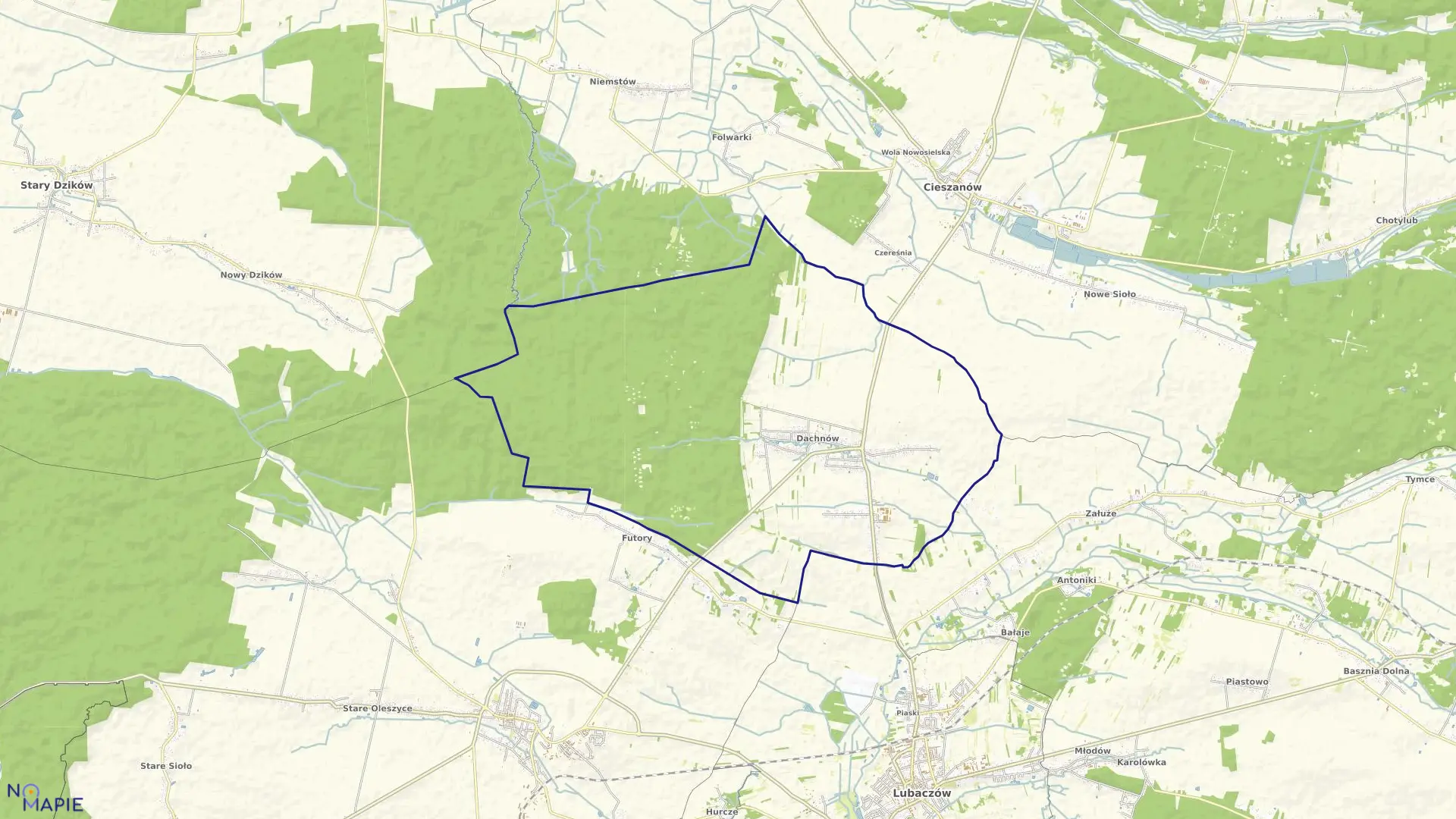 Mapa obrębu Dachnów w gminie Cieszanów