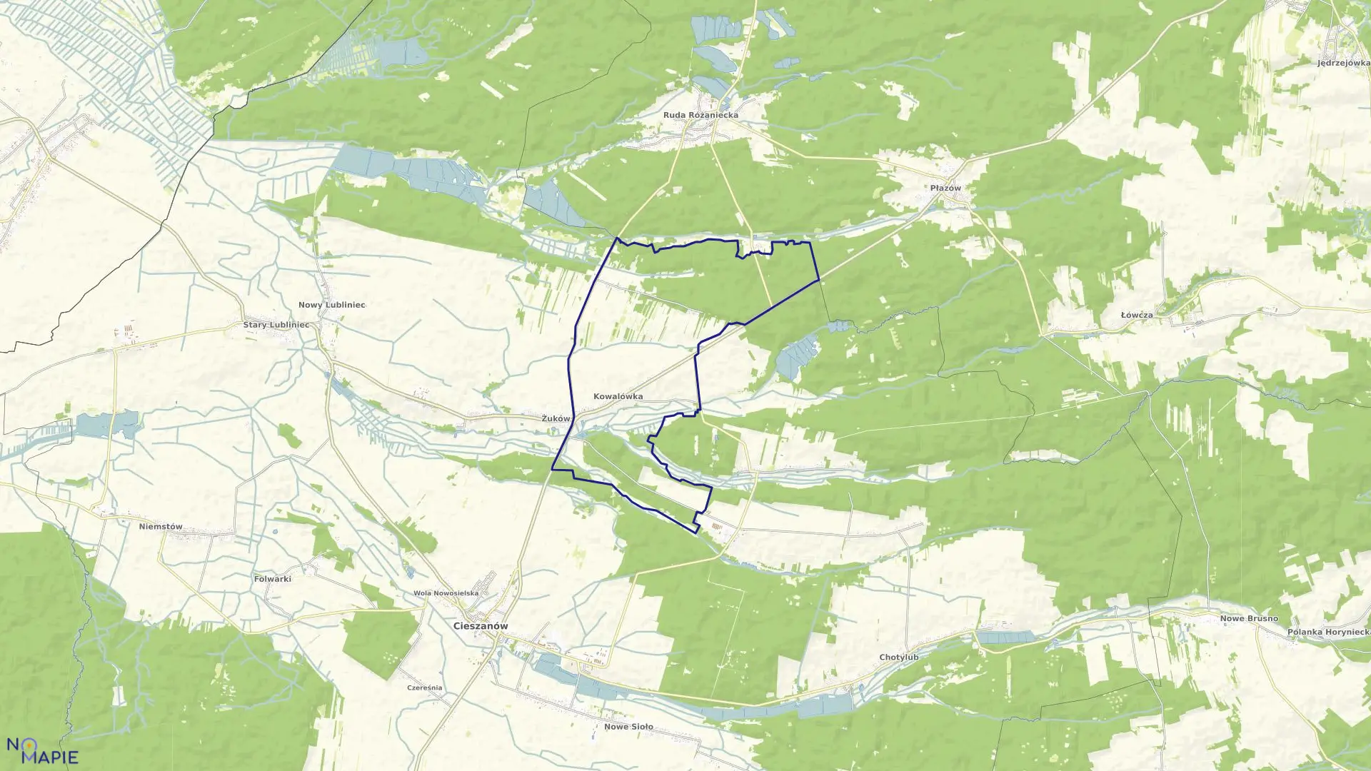 Mapa obrębu Kowalówka w gminie Cieszanów