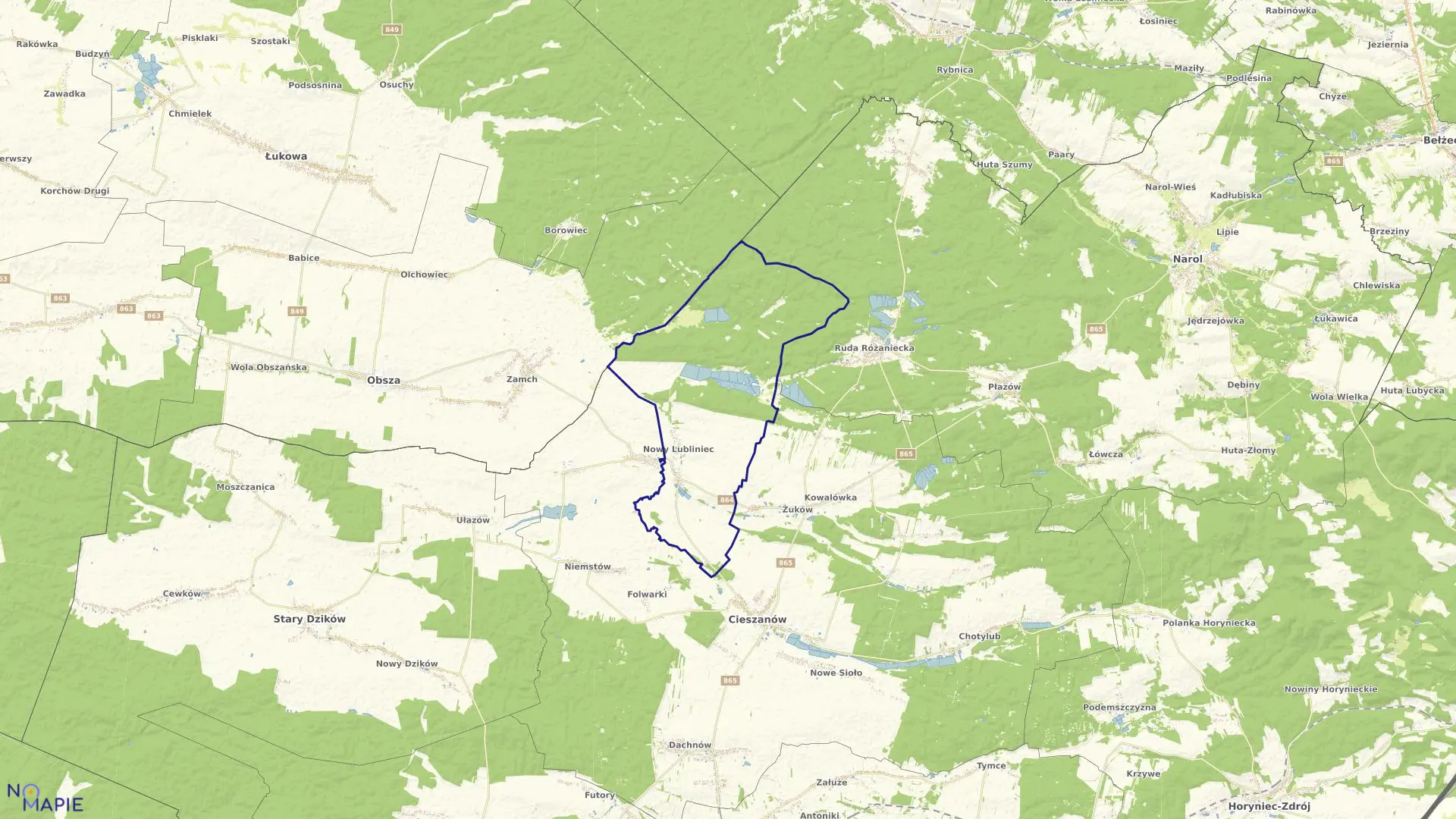 Mapa obrębu Nowy Lubliniec w gminie Cieszanów