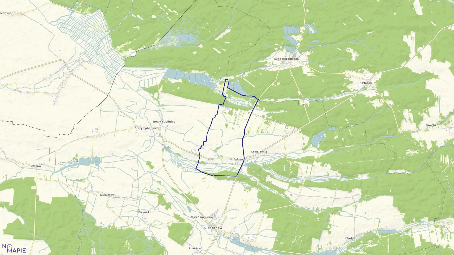 Mapa obrębu Żuków w gminie Cieszanów